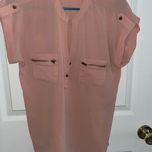 Lily White Pink Blouse with Zipper Pockets